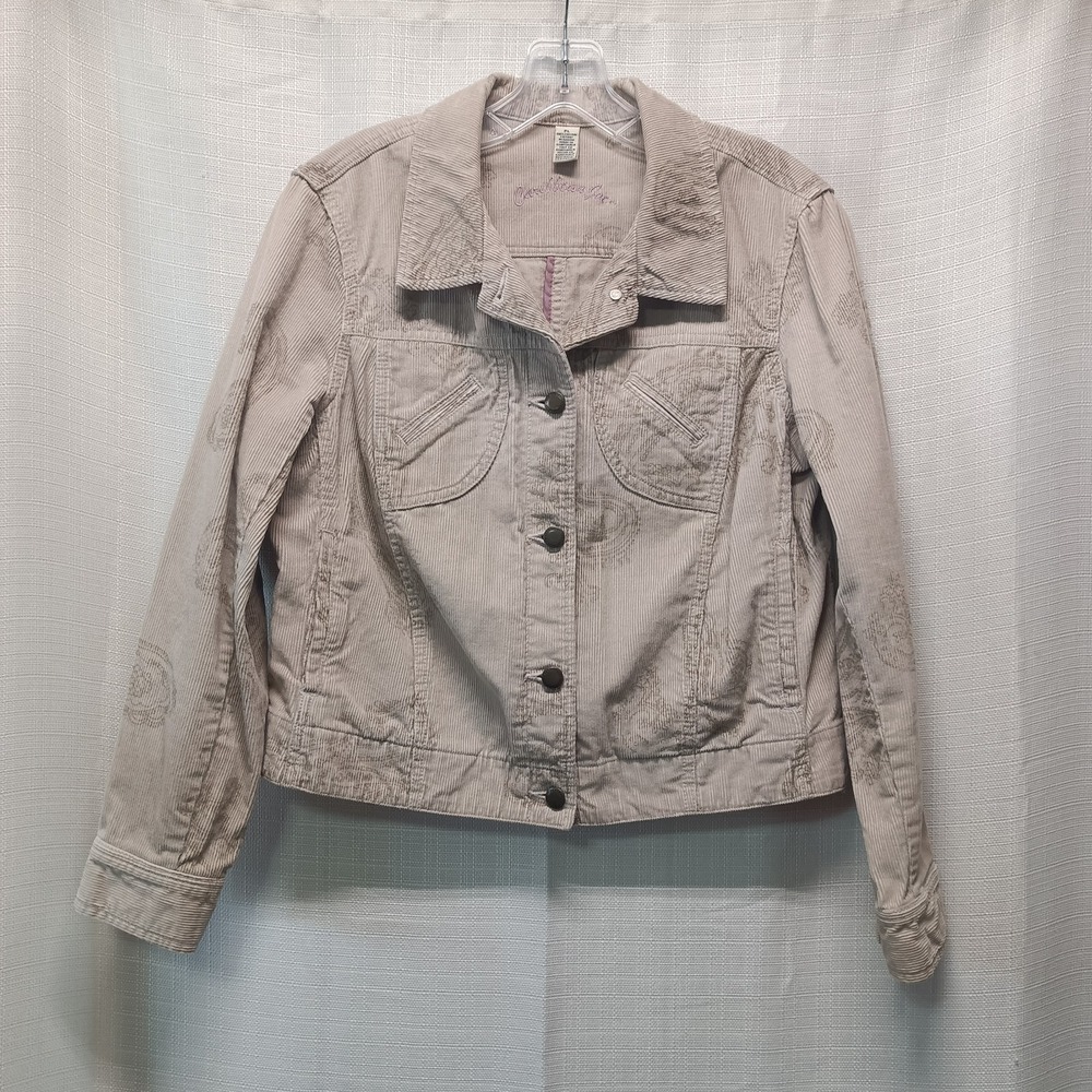 Caribbean Joe Women's PL Beige Paisley Corduroy Jacket 100% Cotton Casual Boho